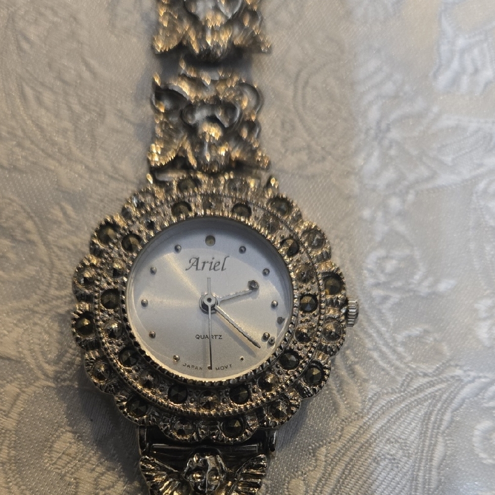 Ariel Silver Quartz Watch with Ornate Band